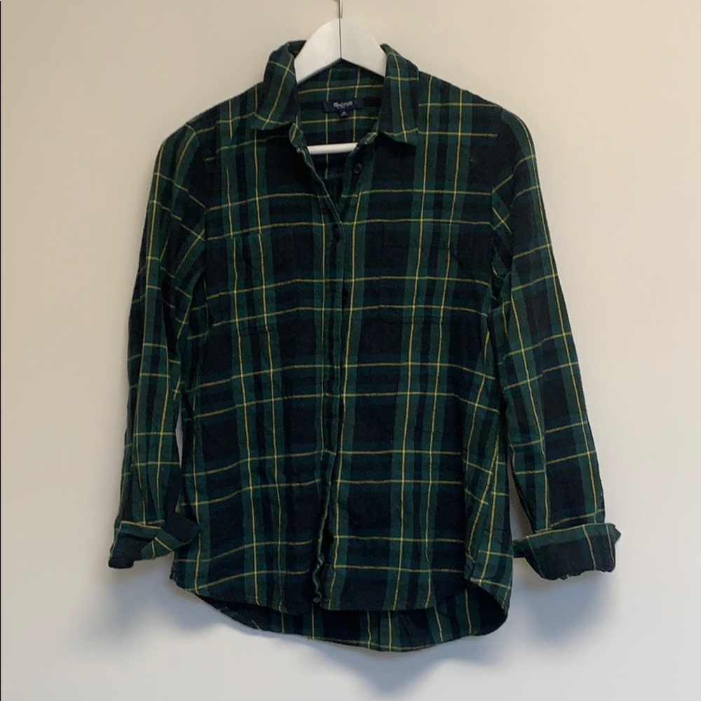 Madewell green plaid long sleeve top sz medium - Picture 1 of 5
